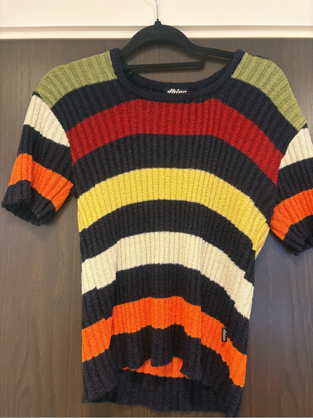 Vintage Striped Short-Sleeve Knit Top in Multi